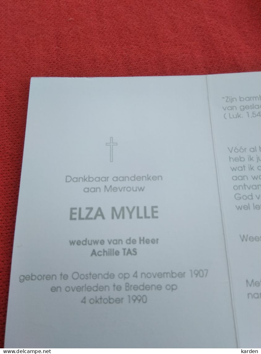 Doodsprentje Elza Mylle / Oostende 4/11/1907 Bredene 4/10/1990 ( Achielle Tas ) - Religion &  Esoterik