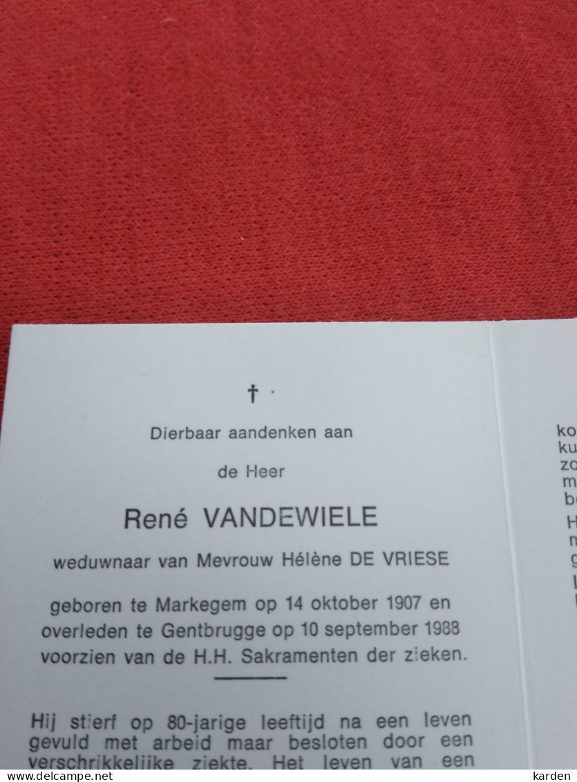 Doodsprentje René Vandewiele / Markegem 14/10/1907 Gentbrugge 10/9/1988 ( Hélène De Vriese ) - Religion &  Esoterik