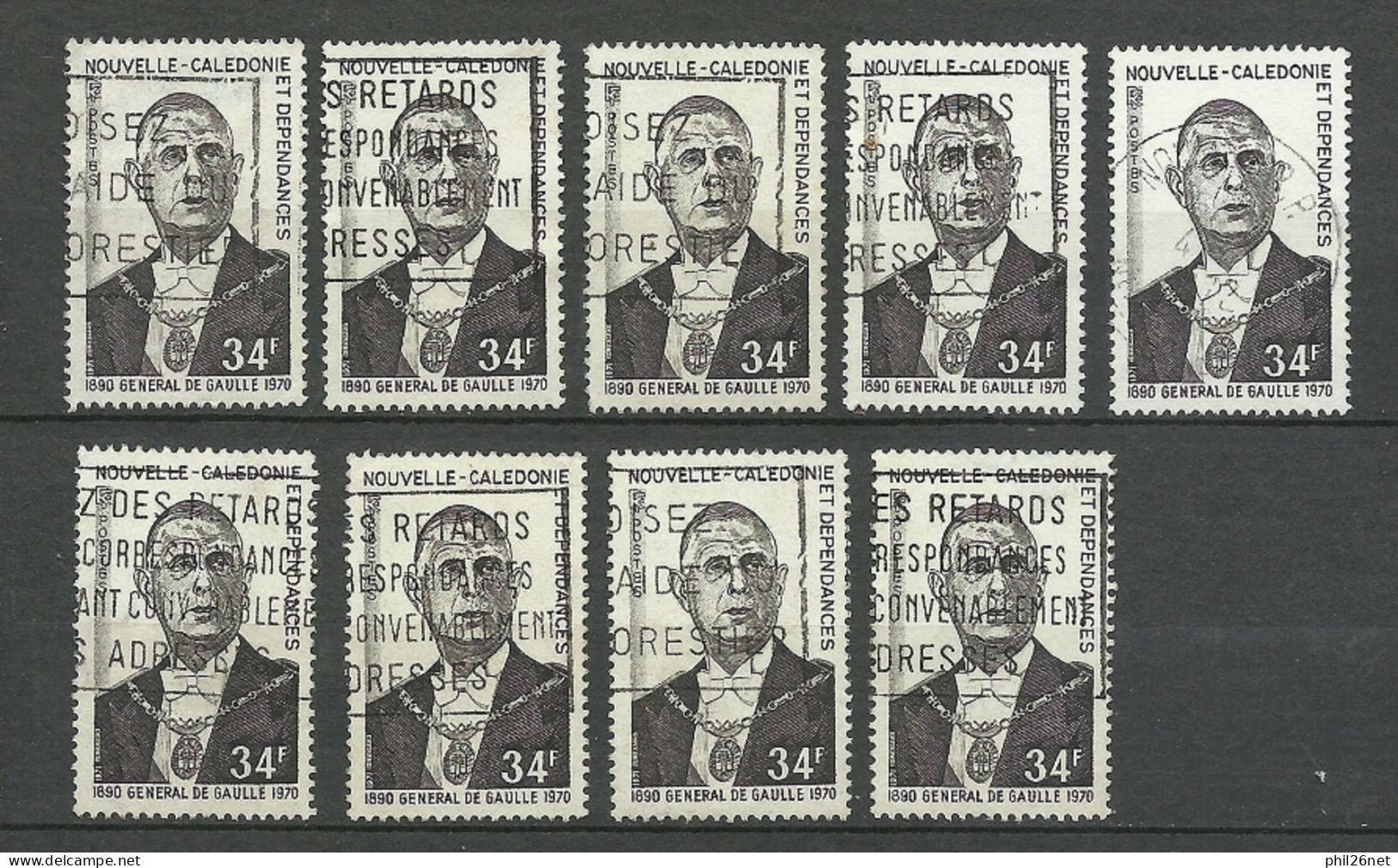 Nouvelle Calédonie Poste N° 377  De Gaulle   9 Exemplaires Oblitérés    B/TB          Voir Scans    Soldé ! ! ! - Used Stamps