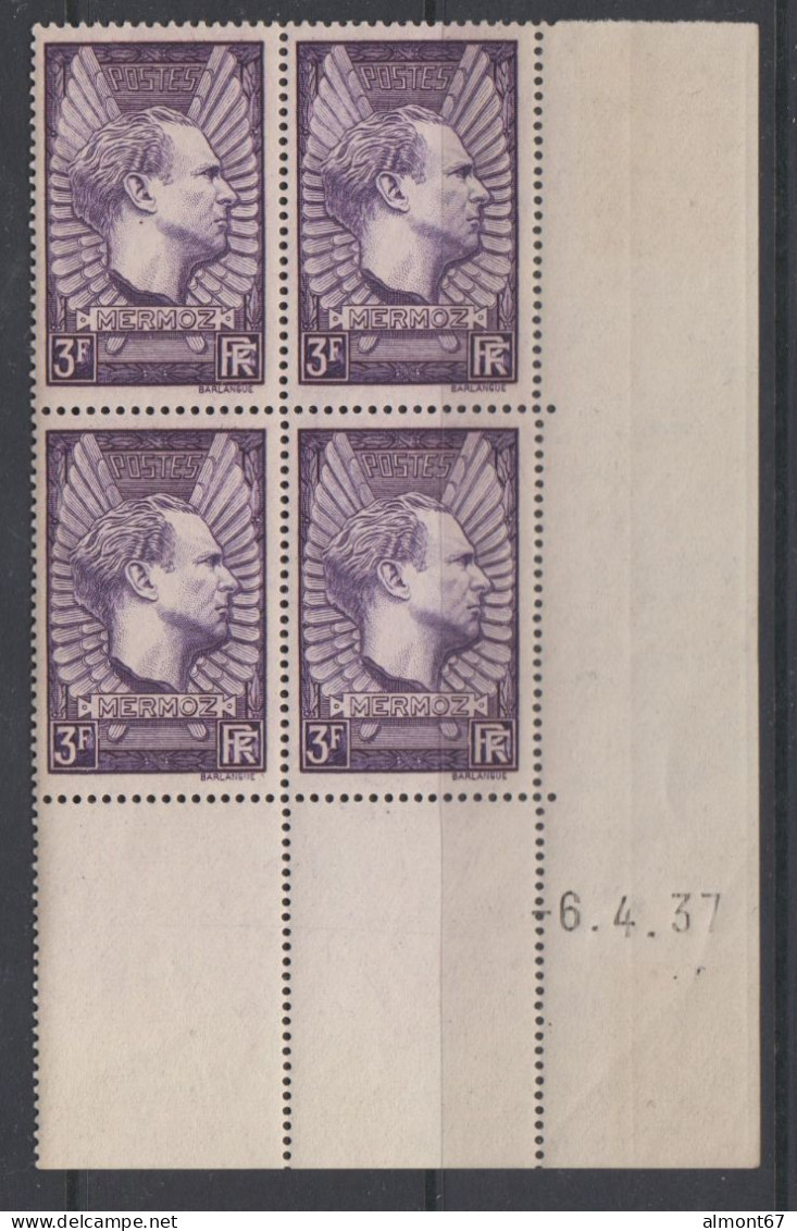 France  N° 338 Coin Daté Du 6 - 4 - 37 * *  - Cote  :  75 € - 1930-1939