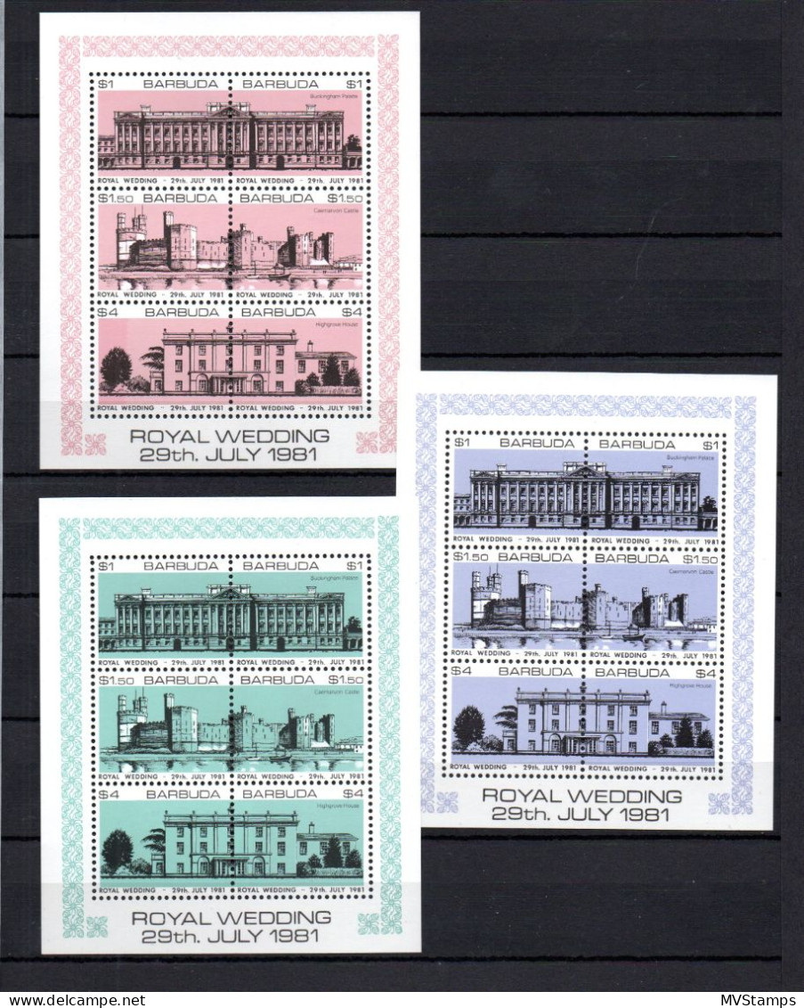 Barbuda 1981 Set Sheets Royal Wedding (Michel Block 58/60) MNH - Antigua Y Barbuda (1981-...)