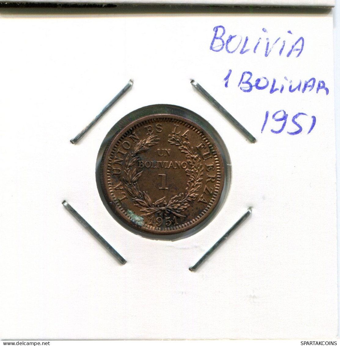 10 BOLIVIANOS / 1 Bolivar 1951 BOLIVIE BOLIVIA Pièce #AR297.F.A - Bolivie