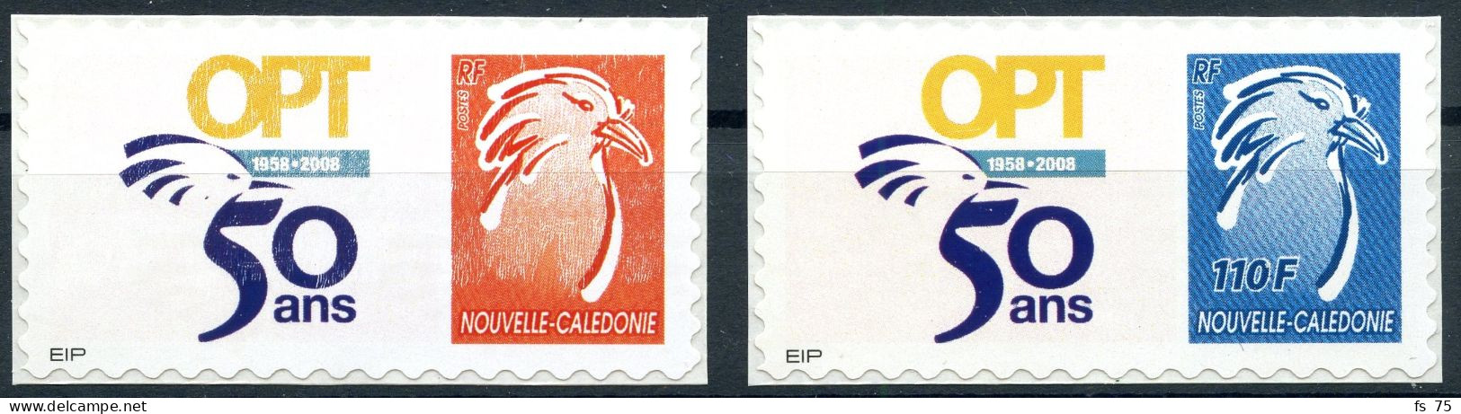 NOUVELLE CALEDONIE N°1051/1052 - TIMBRES PERSONNALISES ADHESIFS - CAGOU - LOGO "OPT" - Ongebruikt