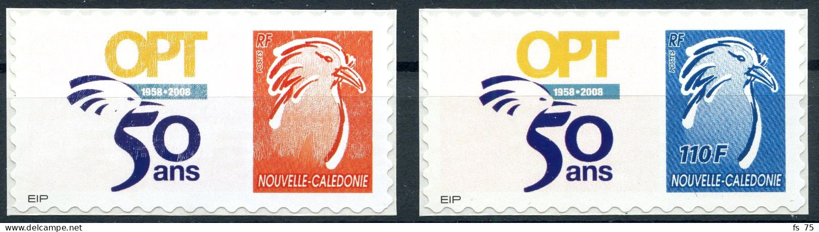 NOUVELLE CALEDONIE N°1051/1052 - TIMBRES PERSONNALISES ADHESIFS - CAGOU - LOGO "OPT" - Neufs