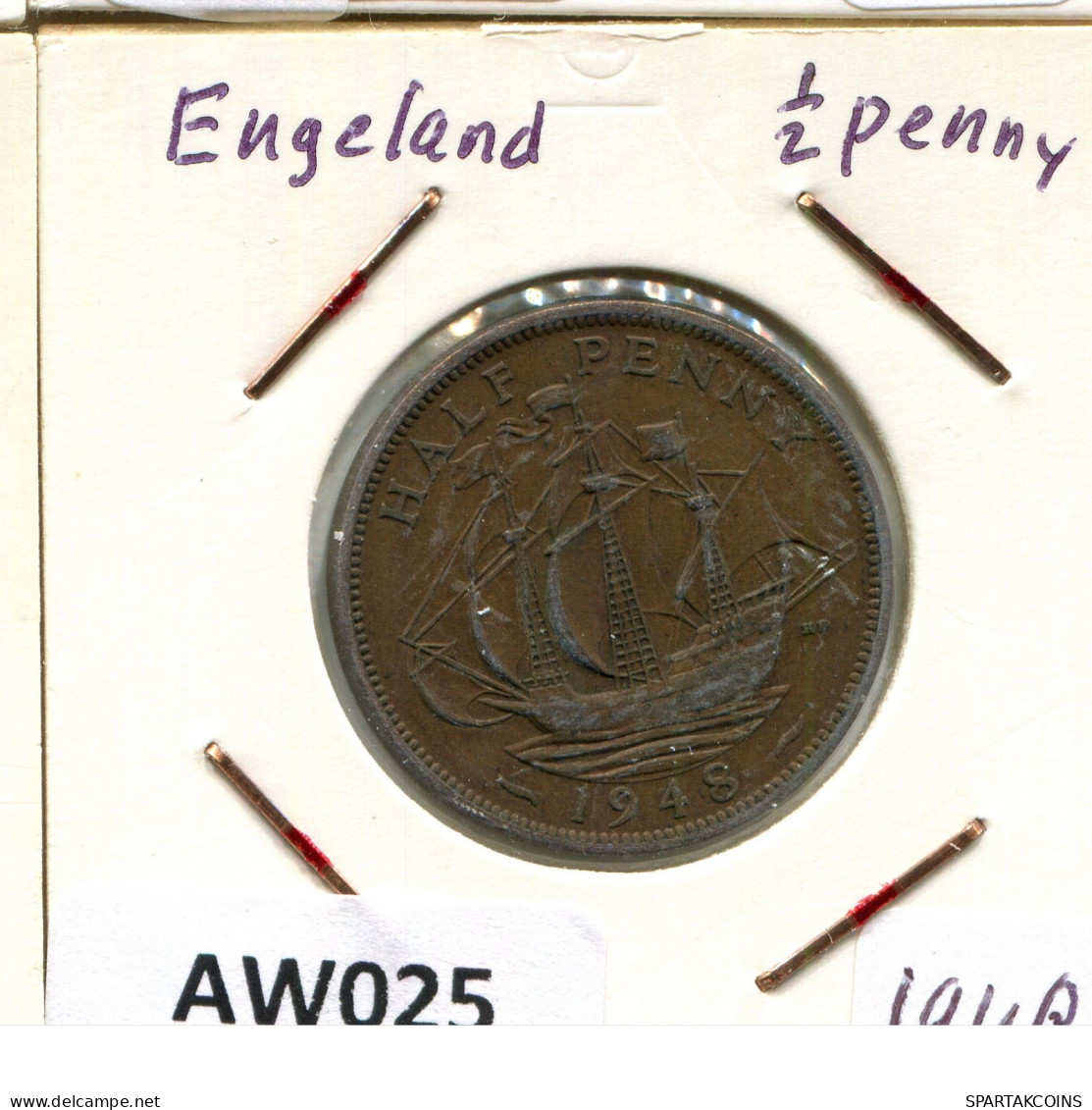 HALF PENNY 1948 UK GRANDE-BRETAGNE GREAT BRITAIN Pièce #AW025.F.A - C. 1/2 Penny