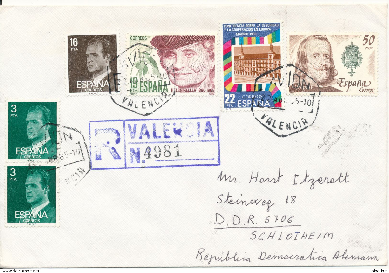 Spain Registered Cover Sent To Germany Valencia 22-4-1985 Topic Stamps - Cartas & Documentos