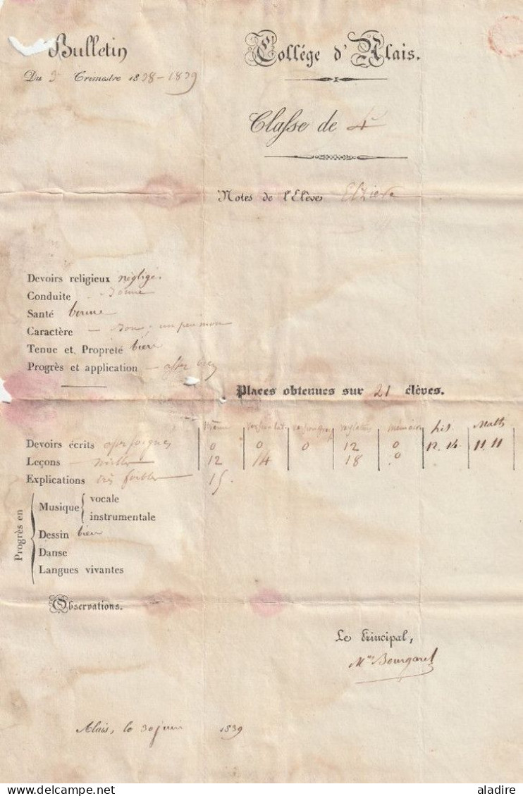 1831-1839 - 5 lettres d'un collégien d' ALAIS Alès à son père et à sa mère et 4 lettres du collège à ses parents