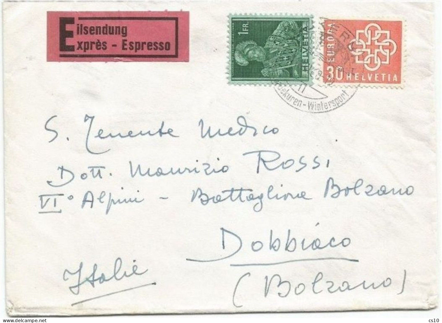 Suisse Express Cover ..kerbad 11jul1960 To Italy With Pfyffer F.1 + Europa Cept C.30 - Marcophilie
