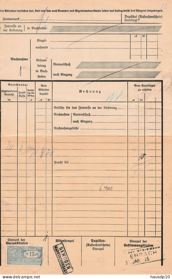 Teil Frachtbrief Ebrach - 1900 – 1949