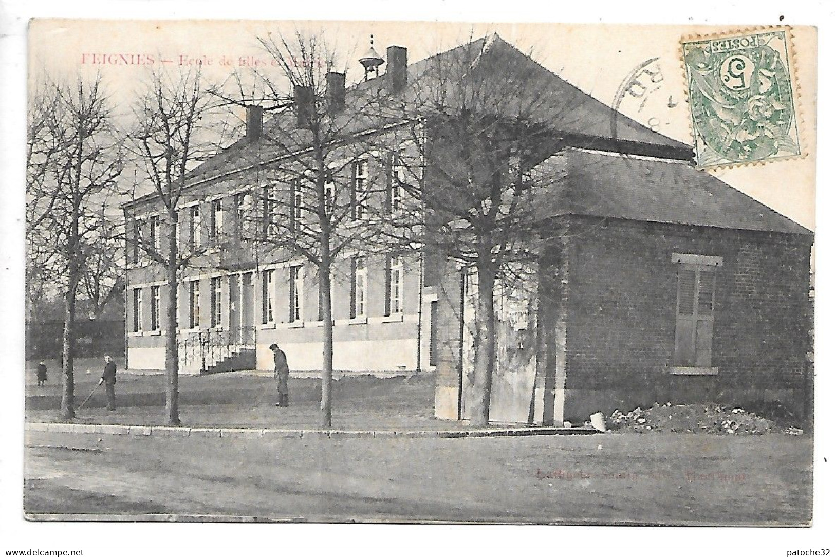 Cpa...Feignies...(nord)...école Des Filles Et Mairie...1907...animée... - Feignies