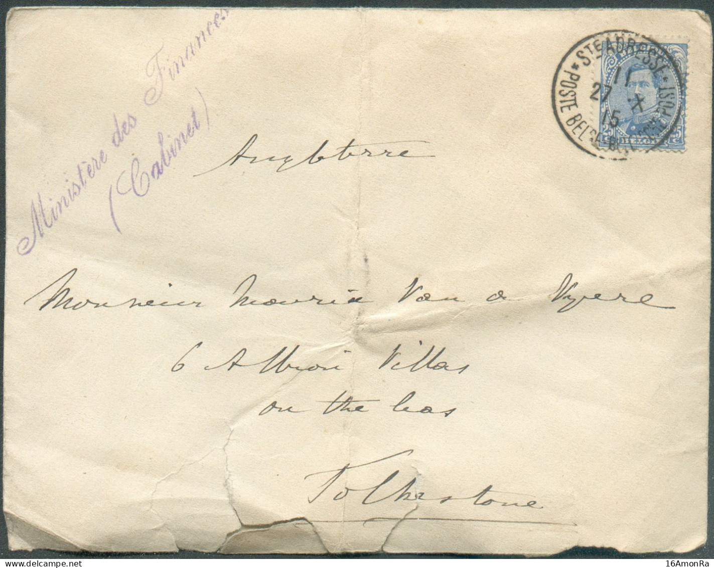 N°141 - 25c. Em. 1915 Obl. Sc Ste-ADRESSE POSTE BELGE Sur Lettre Du 27-X-1915 + Griffe Violette MINISTERE DES FINANCES ( - Other & Unclassified