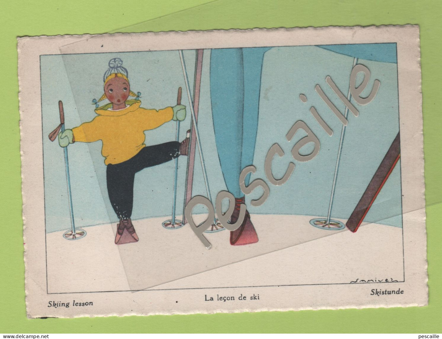 CP ILLUSTRATEUR SAMIVEL - SKIING LESSON / LA LECON DE SKI / SKISTUNDE - EDITIONS EFPE CHAMBERY - CIRCULEE EN 1955 - Samivel