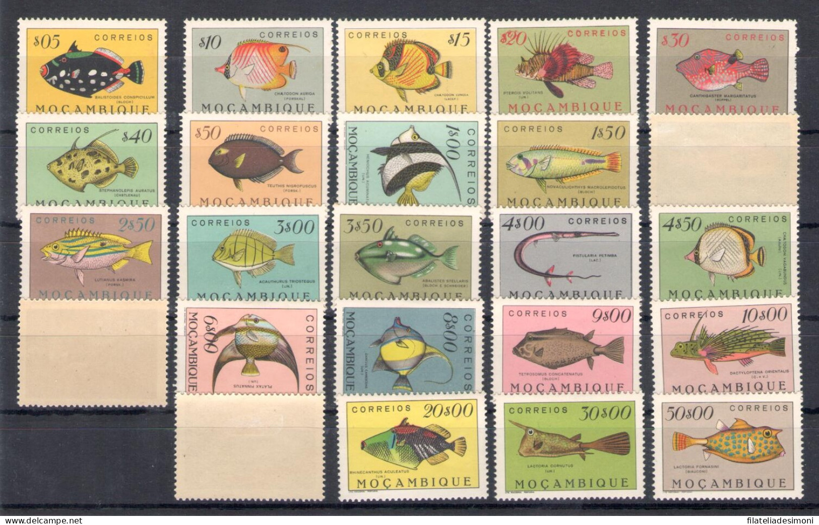 1951 Mozambico, Pesci - Yvert N. 419-38 - 20 Valori - MNH** - Fishes