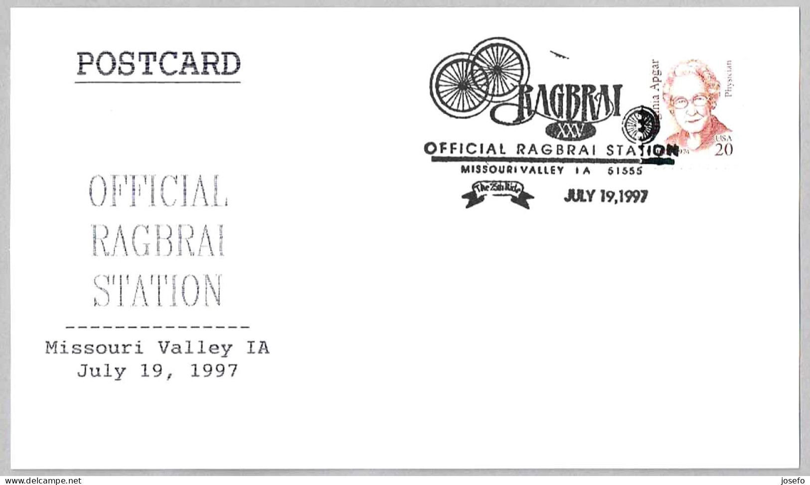 XXV OFFICIAL RAGBRAI STATION - Cicismo - Cycling. Missouri Valley IA 1997 - Cycling