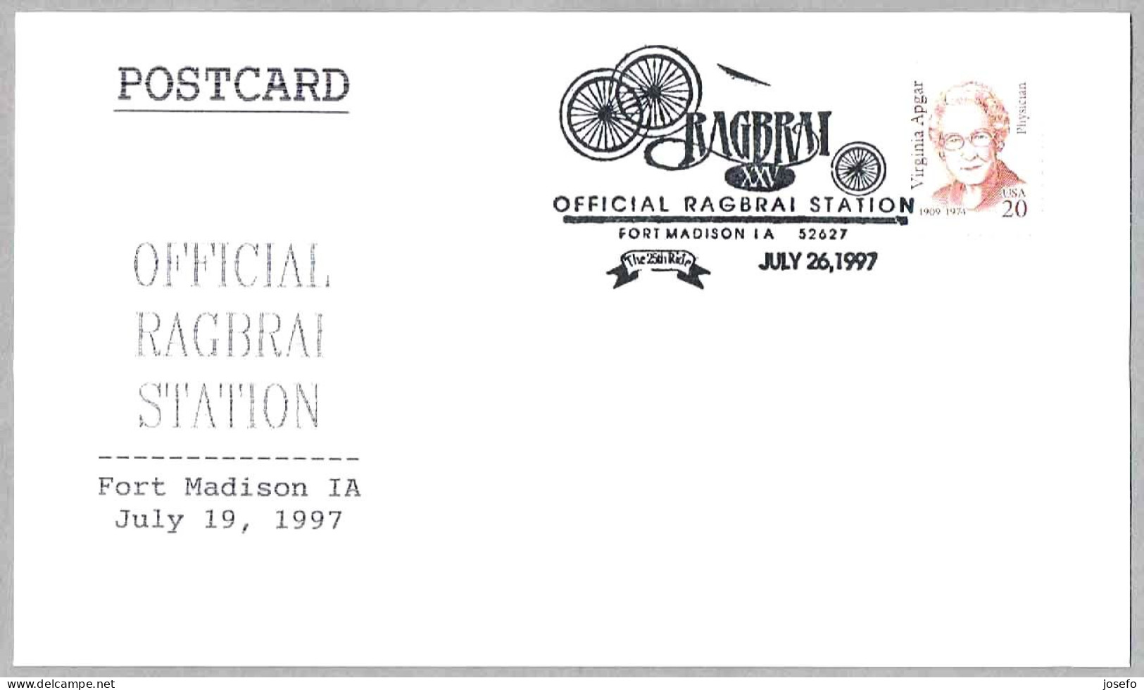XXV OFFICIAL RAGBRAI STATION - Cicismo - Cycling. Fort Madison IA 1997 - Cycling
