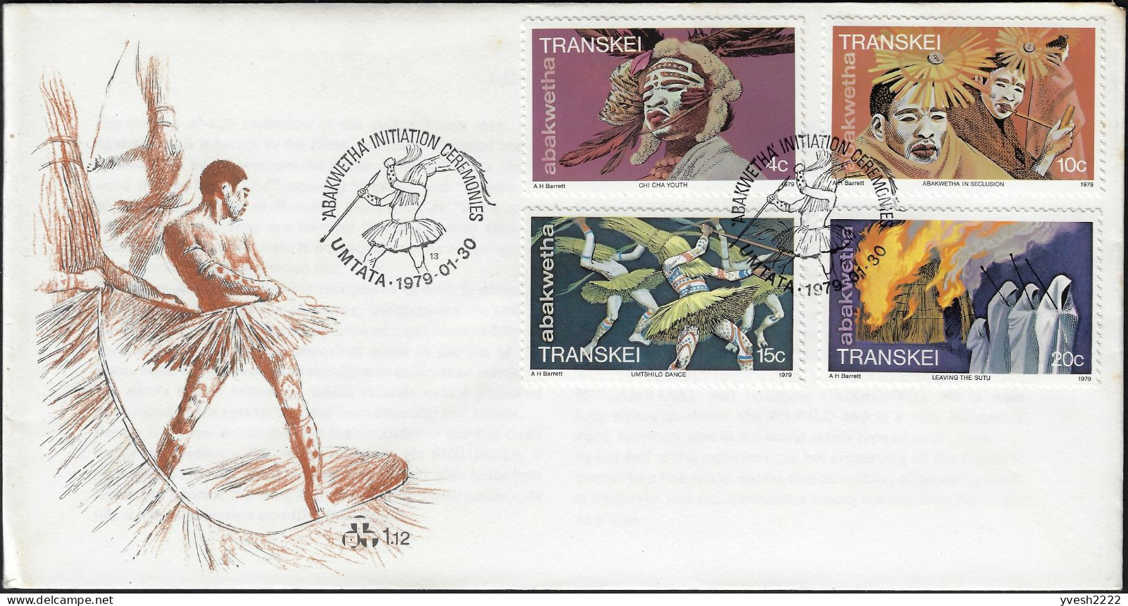 Transkei 1978 Y&T 48 à 51 Sur FDC. Cérémonies D'initiation Abakwetha. Sorcier, Isolés De La Tribu, Danse, Huttes Brûlées - Danse