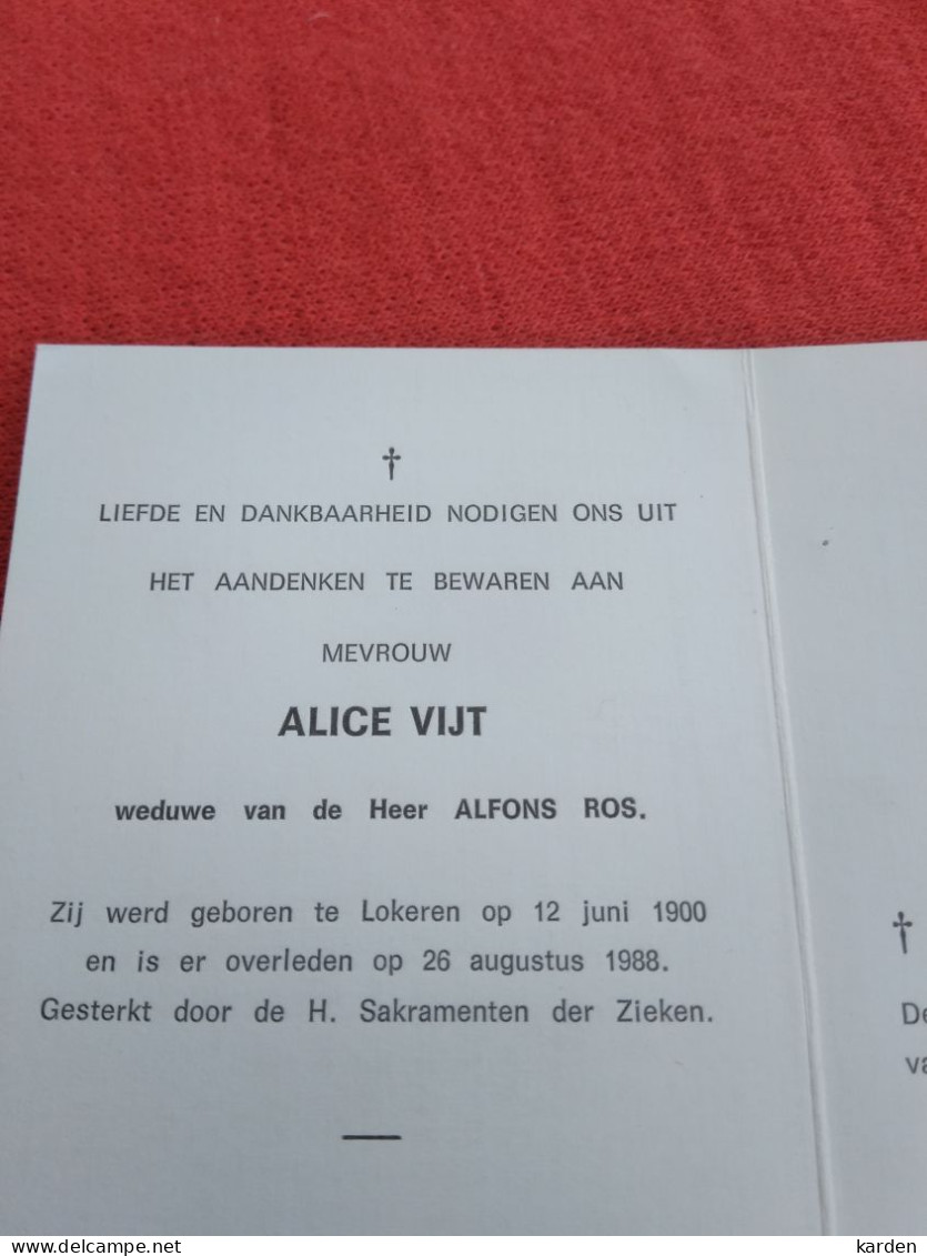 Doodsprentje Alice Vijt / Lokeren 27/1900 - 26/8/1988 ( Alfons Ros ) - Religion & Esotérisme