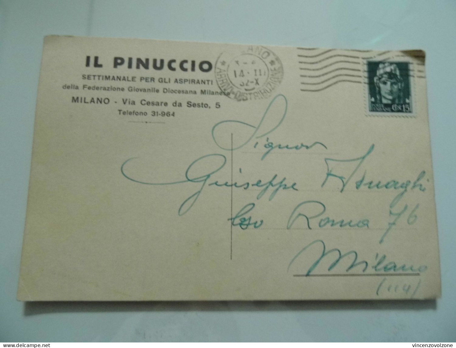 Cartolina Postale Viaggiata "IL PINUCCIO SETTIMANALE DEGLI ASPIRANTI - MILANO" 1932 - Storia Postale