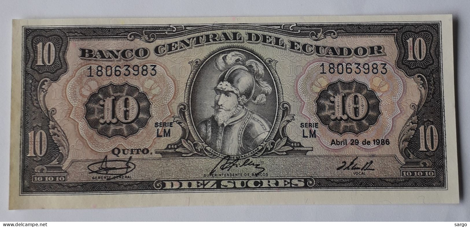 ECUADOR - 10 SUCRES  - 1986 - UNC - P 121 - BANKNOTES - PAPER MONEY - CARTAMONETA - - Equateur