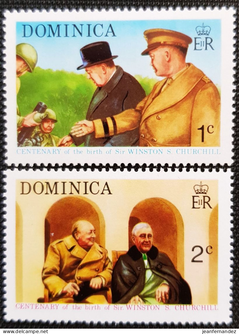 Dominique 1974 The 100th Anniversary Of The Birth Of Sir Winston Churchill   Stampworld N° 411 Et 412 - Dominica (1978-...)