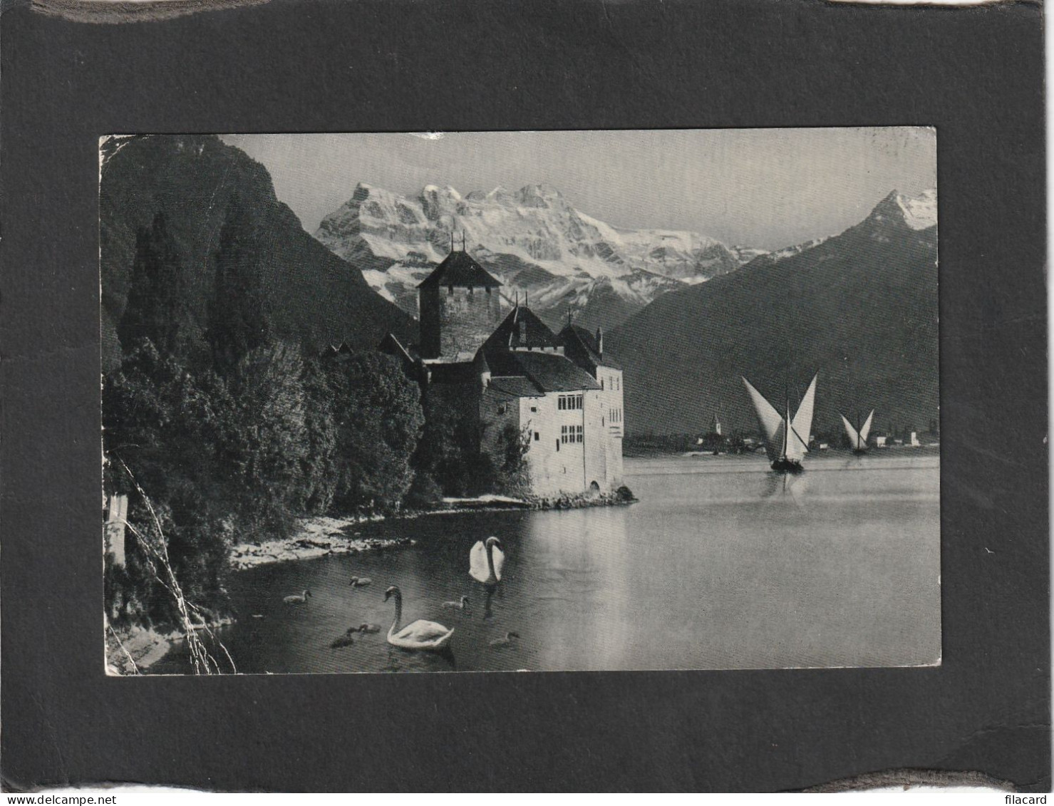 128108        Svizzera,   Lac   Leman,   Chateau  De  Chillon  Et  Les  Dents  Du  Midi,   VG   1959 - Veytaux