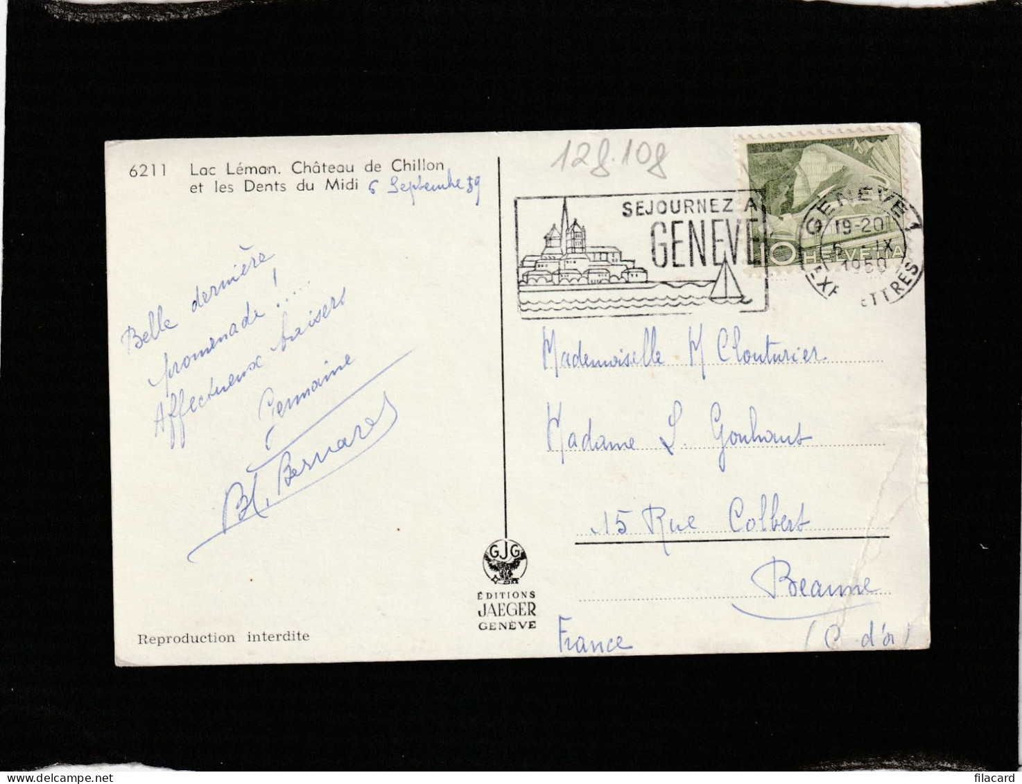 128108        Svizzera,   Lac   Leman,   Chateau  De  Chillon  Et  Les  Dents  Du  Midi,   VG   1959 - Veytaux