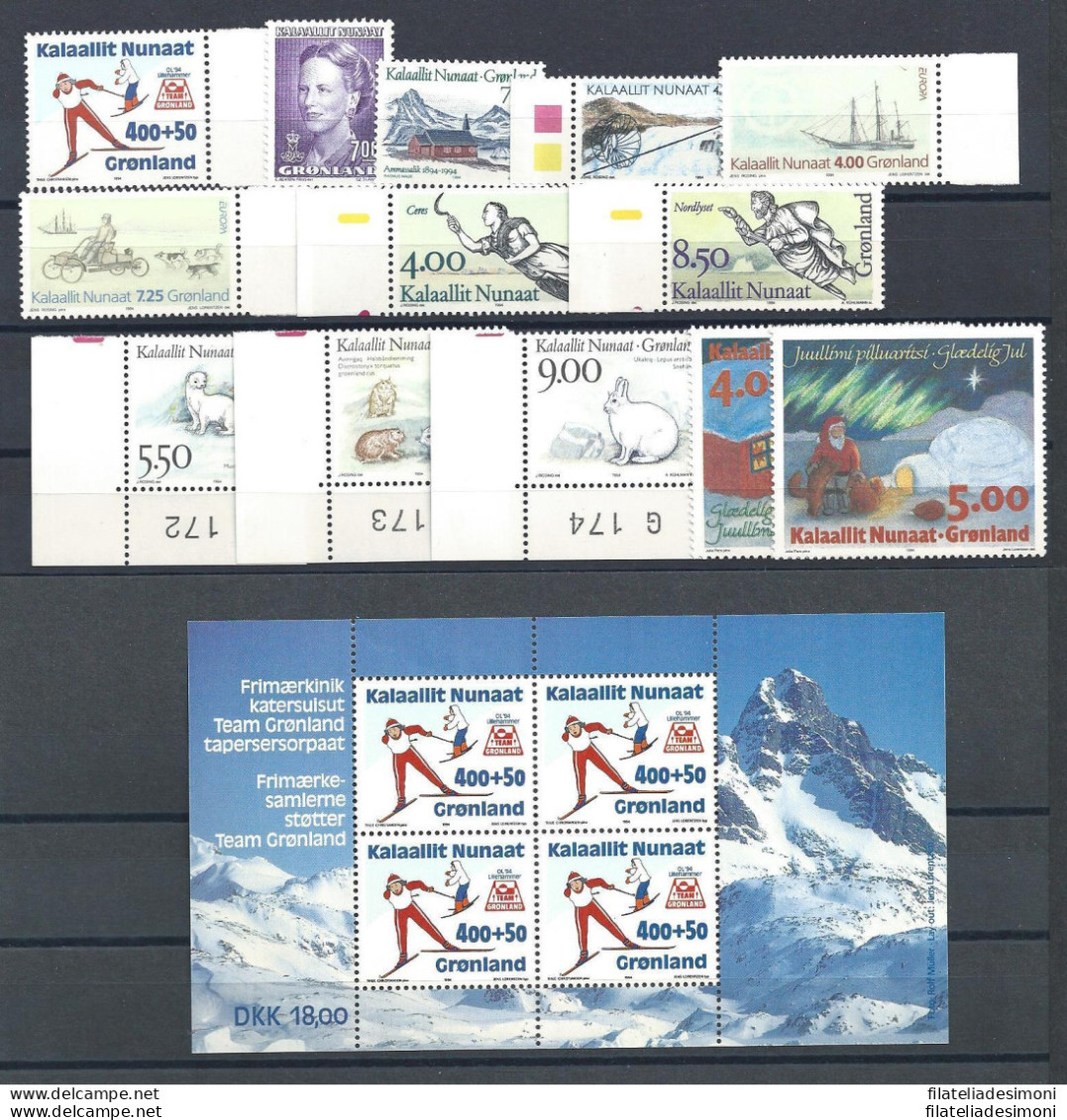 1994 GROENLANDIA , ANNATA Completa 13 Valori + 1 Foglietto - MNH** - Autres & Non Classés