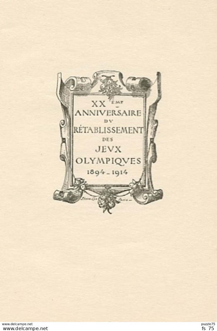 PROGRAMME - JEUX OLYMPIQUES - PROGRAMME DU XXEME ANNIVERSAIRE - 1894 / 1914 - STERN PARIS - Programs