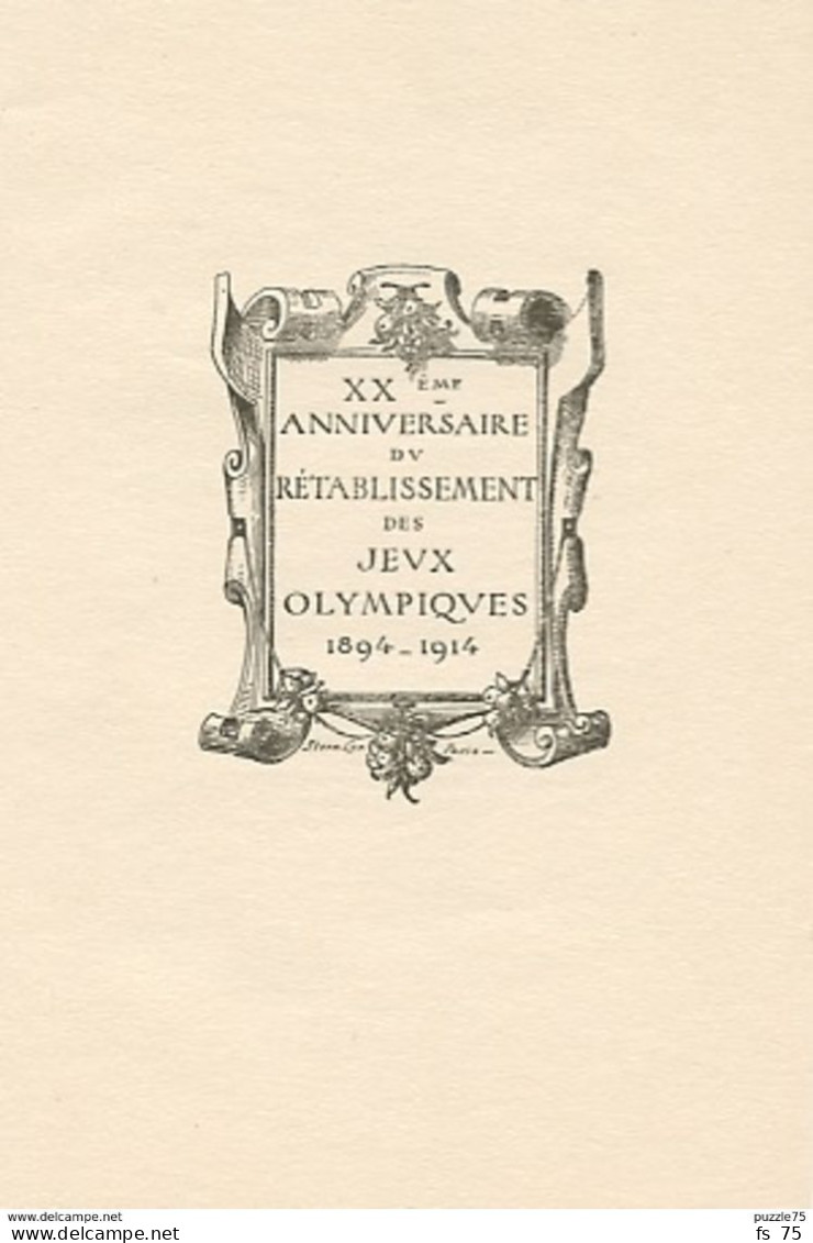 PROGRAMME - JEUX OLYMPIQUES - PROGRAMME DU XXEME ANNIVERSAIRE - 1894 / 1914 - STERN PARIS - Programme