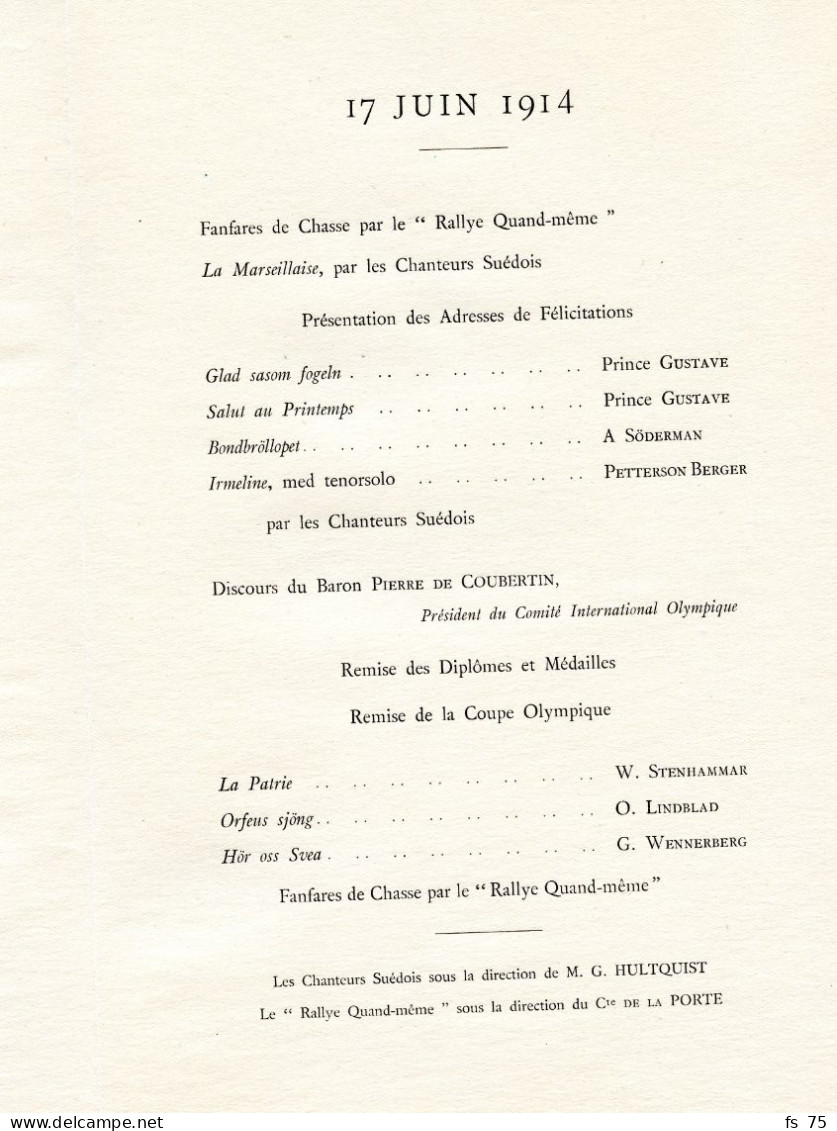 PROGRAMME - JEUX OLYMPIQUES - PROGRAMME DU XXEME ANNIVERSAIRE - 1894 / 1914 - STERN PARIS - Programas