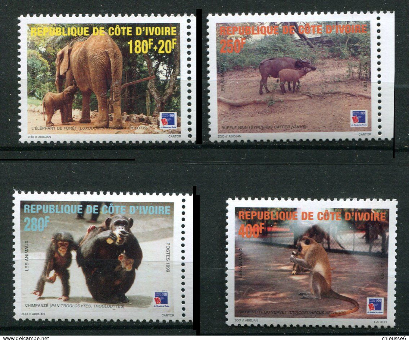 Cote D'Ivoire ** N+ 1013 à 106 - Animaux Et Leurs Petits : éléphantes, Buffles, Singes, - Ivoorkust (1960-...)