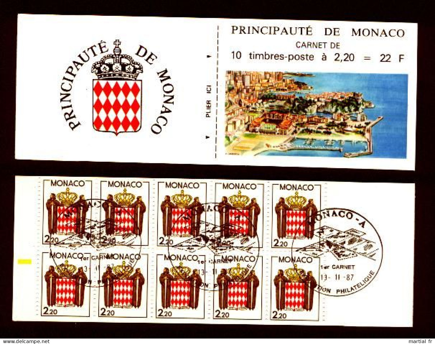 Carnet Monaco Yvert Numero 1 Heraldique FDC Port  Jetée Vue Aérienne Armoirie HAFEN Trait Jaune BOOKLET Heftchen Haven - Briefmarken