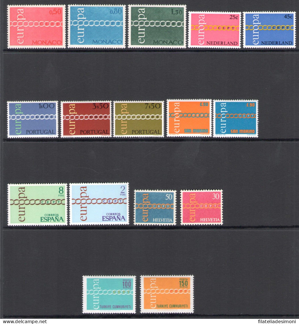 1971 EUROPA CEPT, Annata Completa, 21 Paesi 44 Valori MNH** - Annate Complete