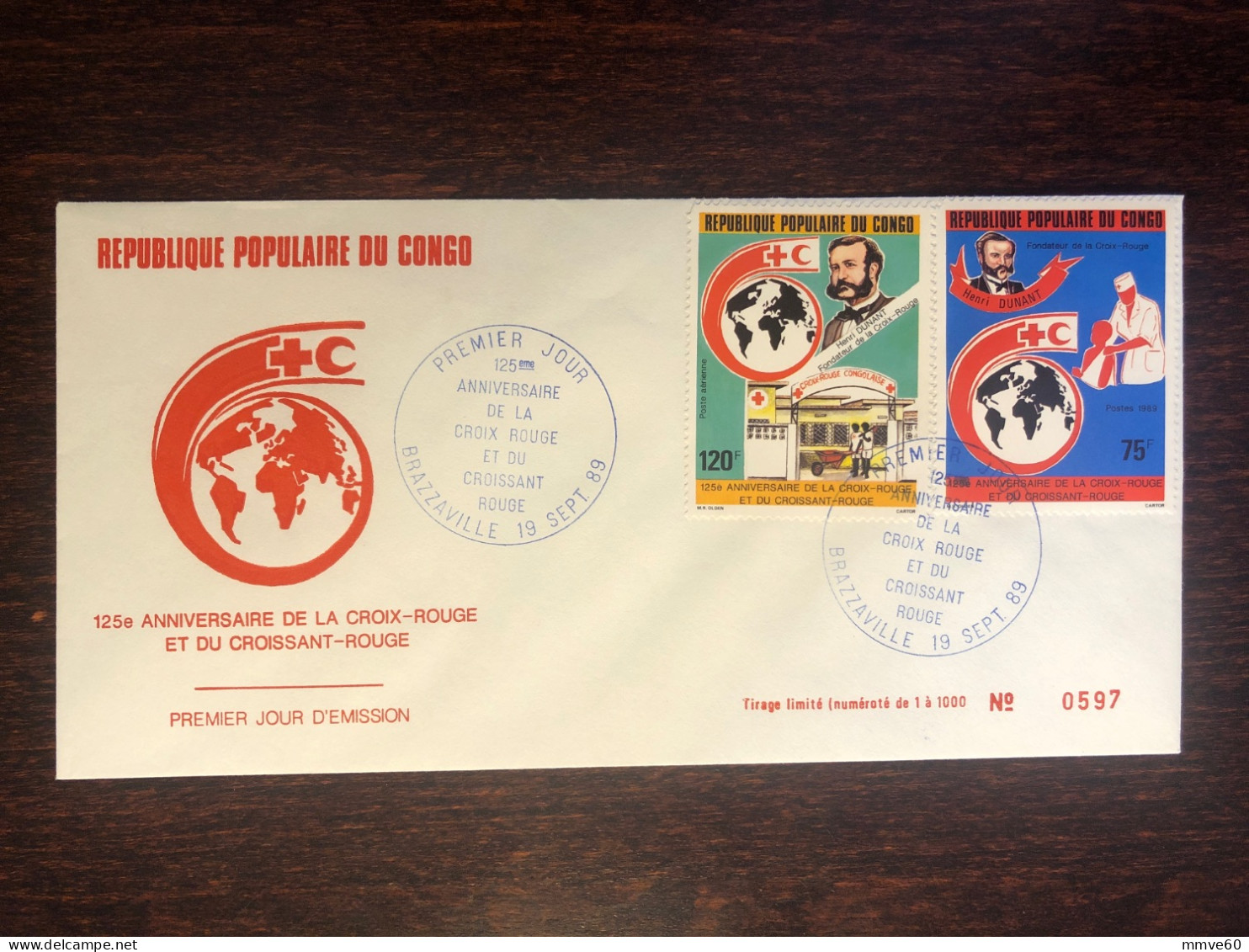 CONGO FDC COVER 1989 YEAR RED CROSS DUNANT HEALTH MEDICINE STAMPS - FDC