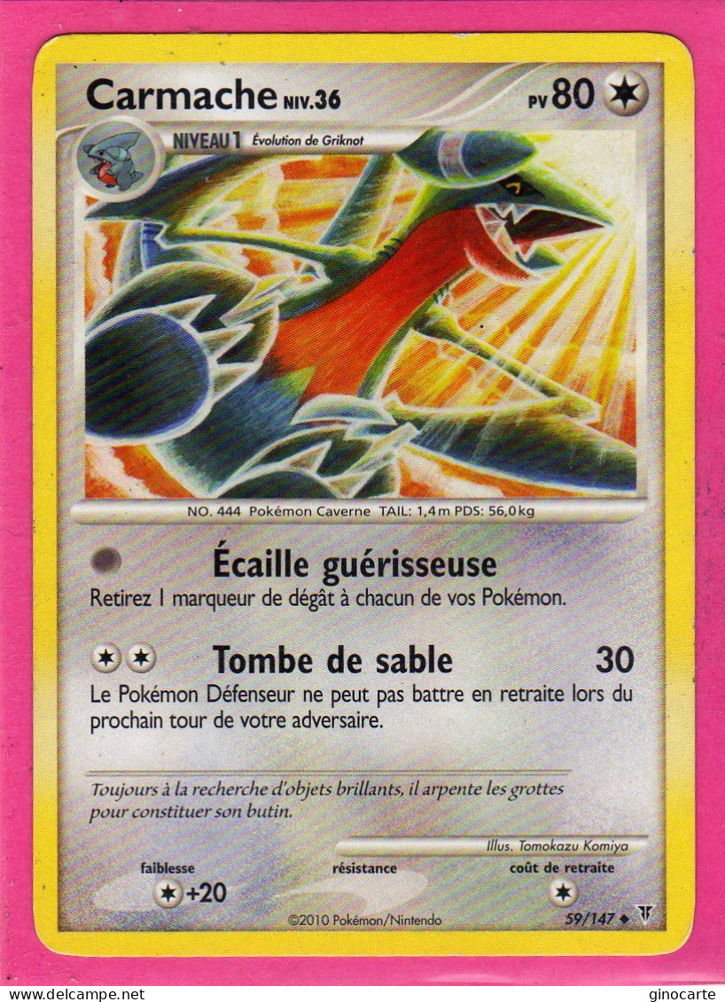 Carte Pokemon Francaise 2010 Platine Vainqueur Suppreme 59/147 Carmache 80pv Bon Etat - Platine