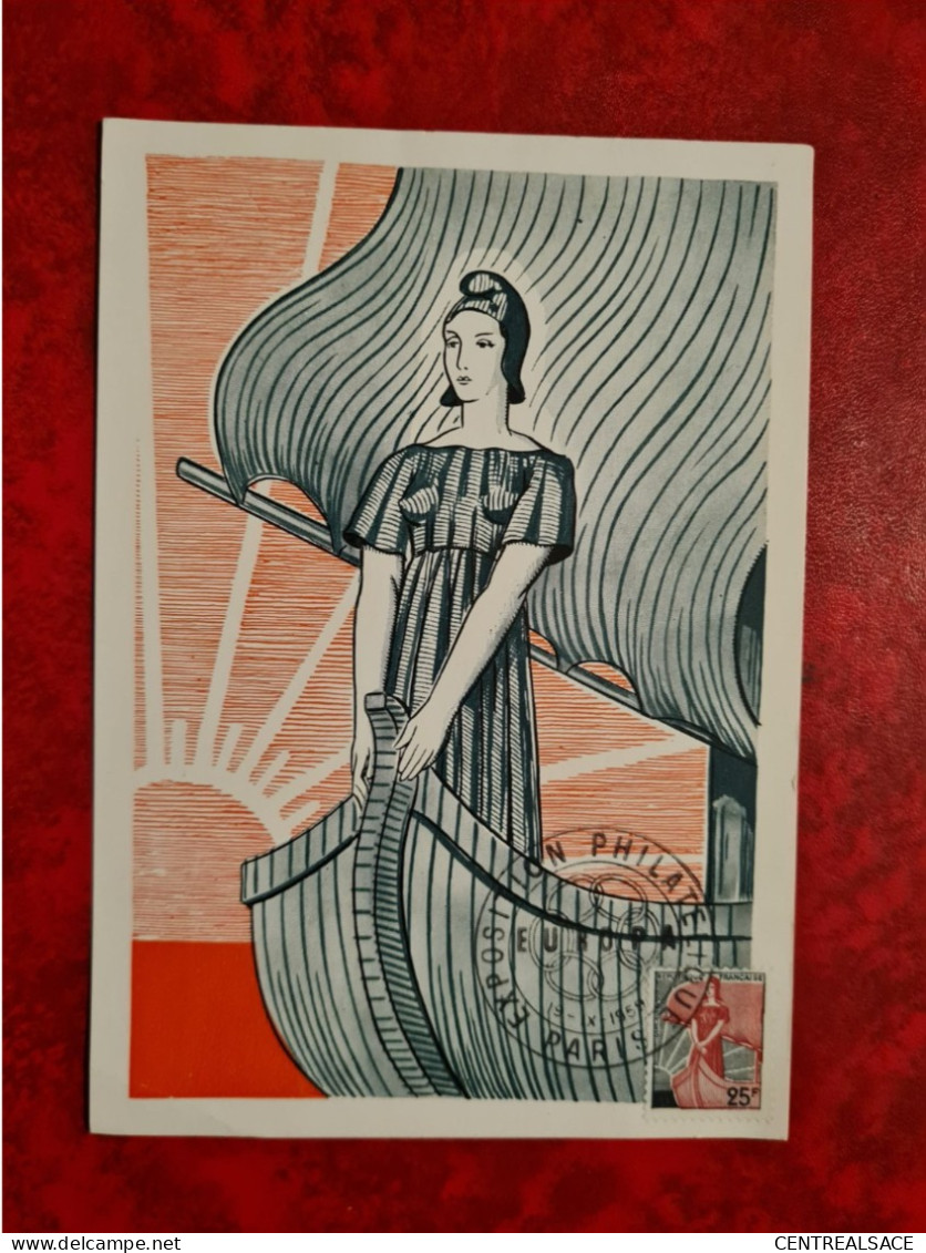 Carte 1959 MAXI   EXPO PHILATELIQUE EUROPA PARIS MARIANNE A LA FACE - Non Classés