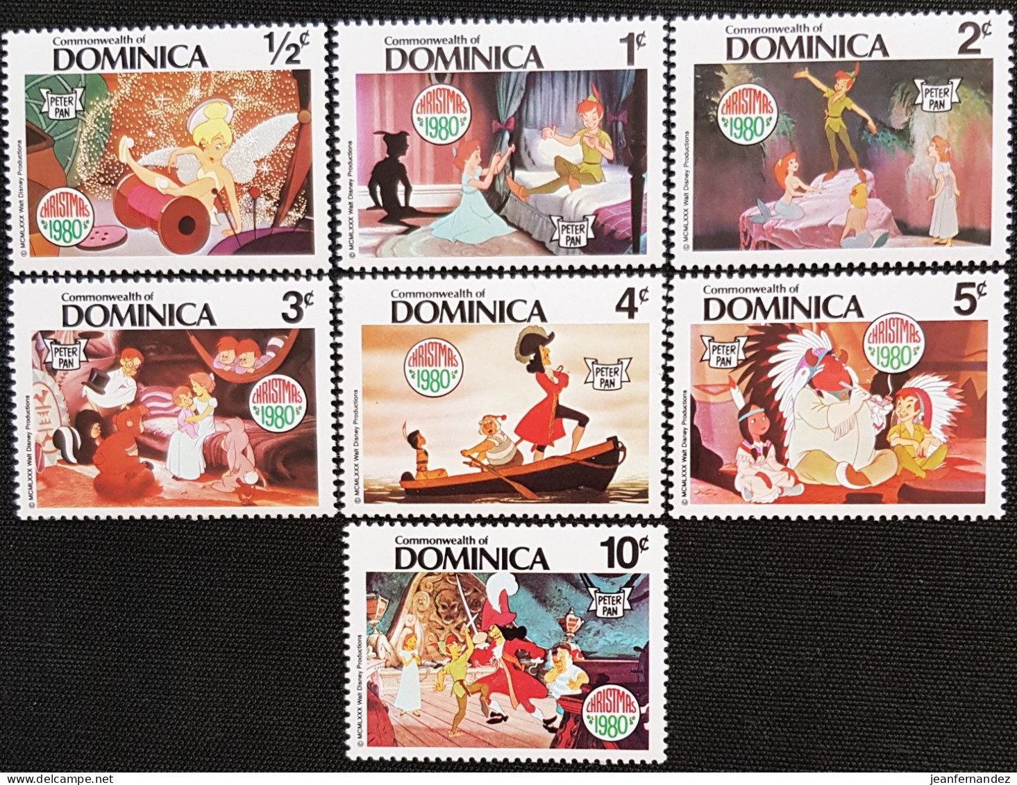 Dominique 1980 Christmas - Scenes From "Peter Pan"  Stampworld N° 696 à 702 - Dominique (1978-...)