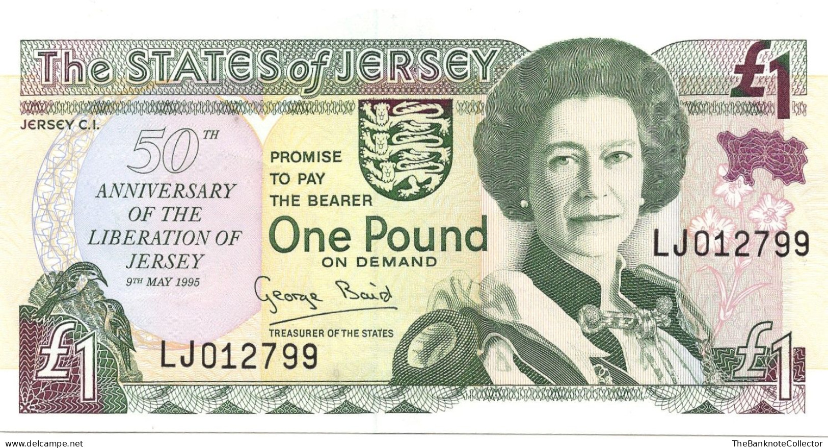 Jersey 1 Pound ND 1995  QEII P-25 50th Anniversary Independence Commemorative UNC - Jersey