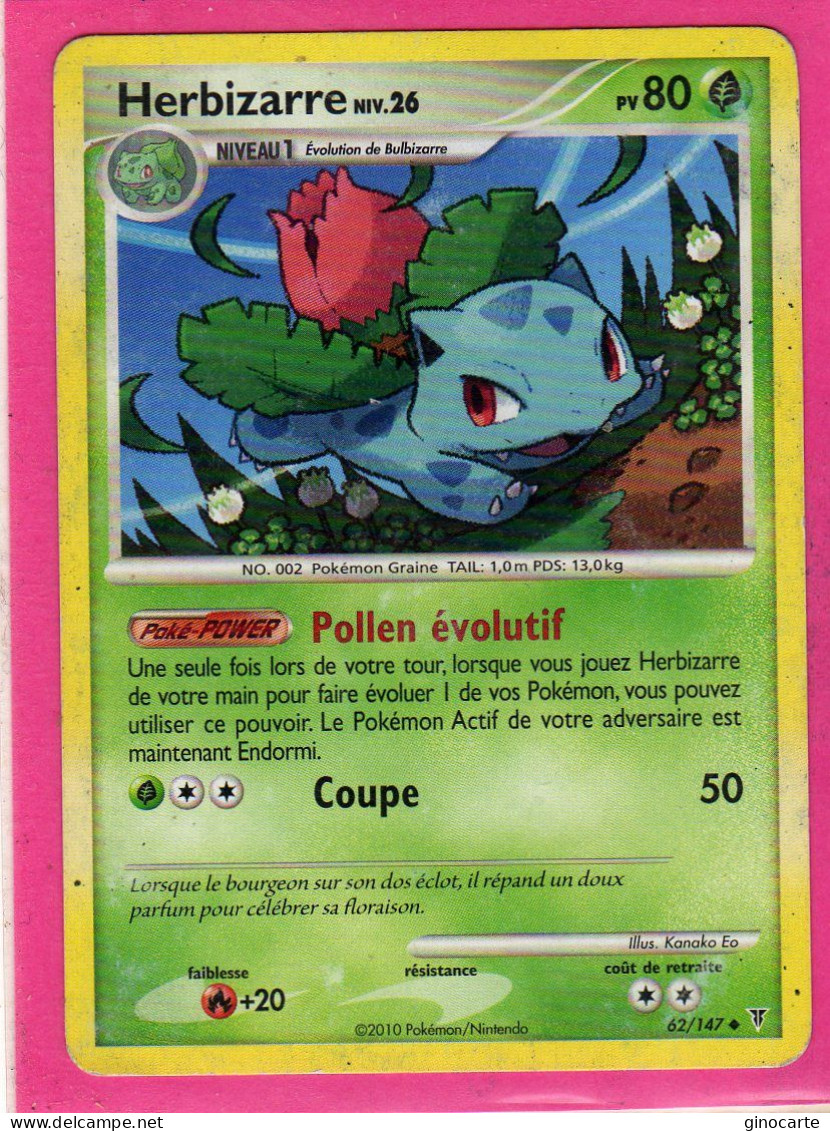 Carte Pokemon Francaise 2010 Platine Vainqueur Suppreme 62/147 Herbizarre 80pv Occasion - Platine