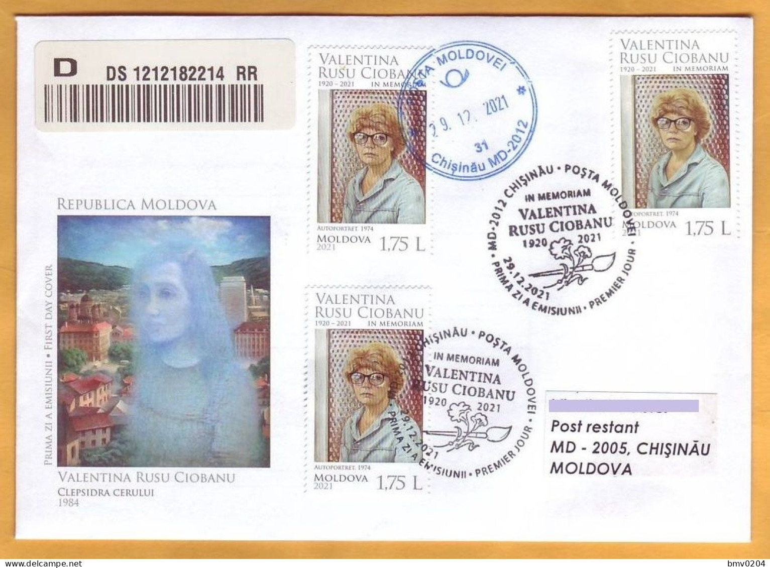 2021 Moldova Moldavie  FDC  Valentina Rusu Ciobanu (1920-2021), Visual Artist. In Memoriam. - Moldova