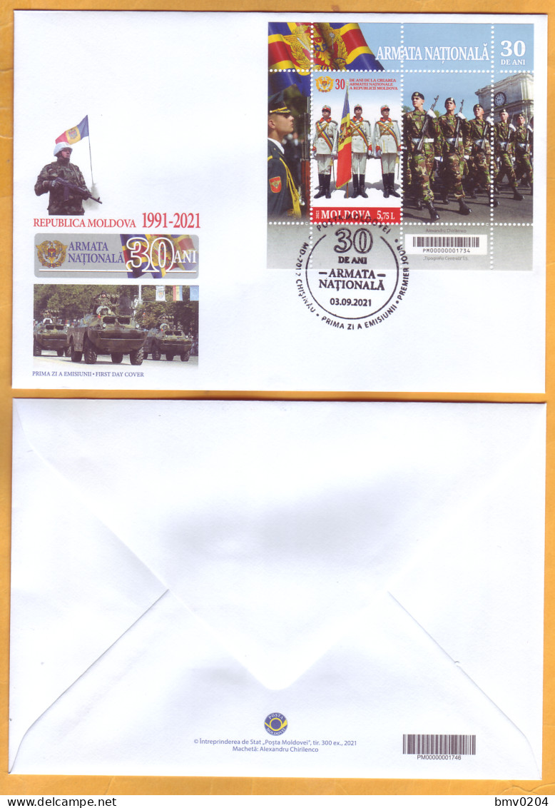 2021 Moldova Moldavie FDC 30 Years Since The Creation Of The National Army Of The Republic Of Moldova - Moldavia