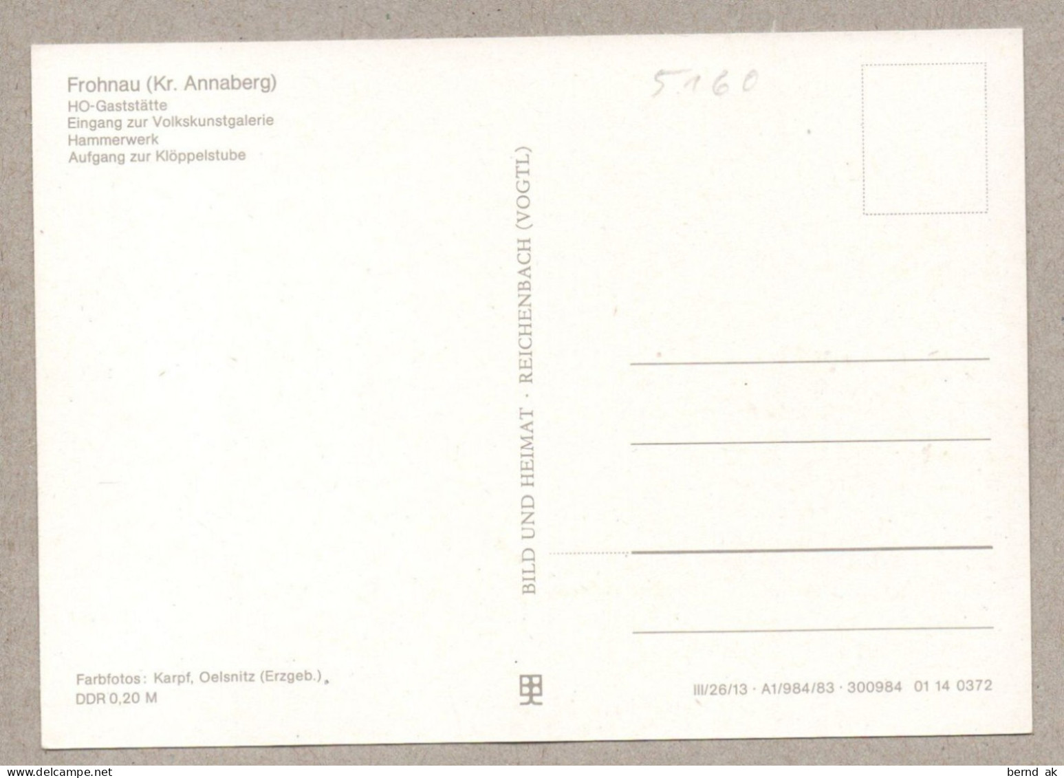 A5160} BRD (DDR) - AK (nicht Gel.): Frohnau (Annaberg-Buchholz) - Frohnauer Hammer - Annaberg-Buchholz