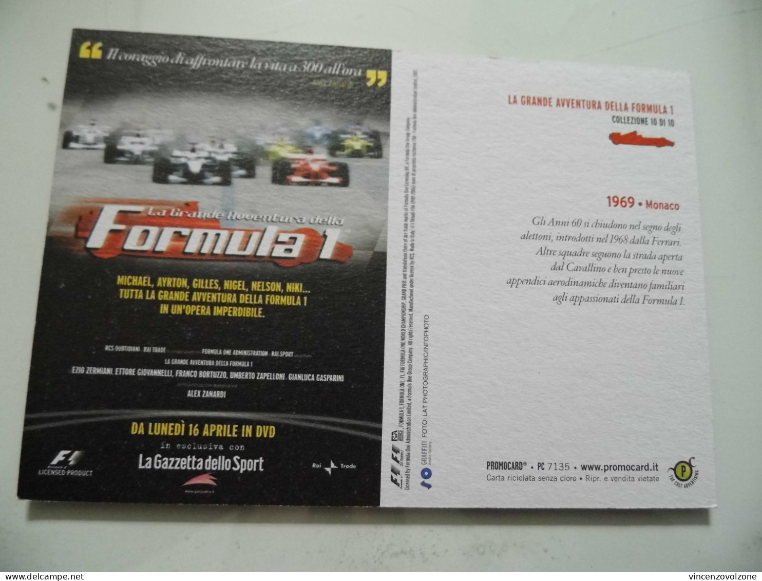 Cartolina Promocard "LA GAZZETTA DELLO SPORT F1 Monaco 1969" - Grand Prix / F1