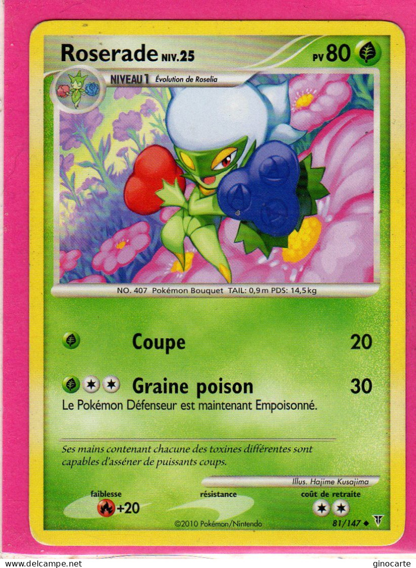 Carte Pokemon Francaise 2010 Platine Vainqueur Suppreme 81/147 Roserade 80pv Bon Etat - Platin