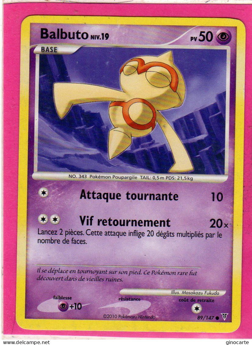 Carte Pokemon Francaise 2010 Platine Vainqueur Suppreme 89/147 Balbuto 50pv Bon  Etat - Platin