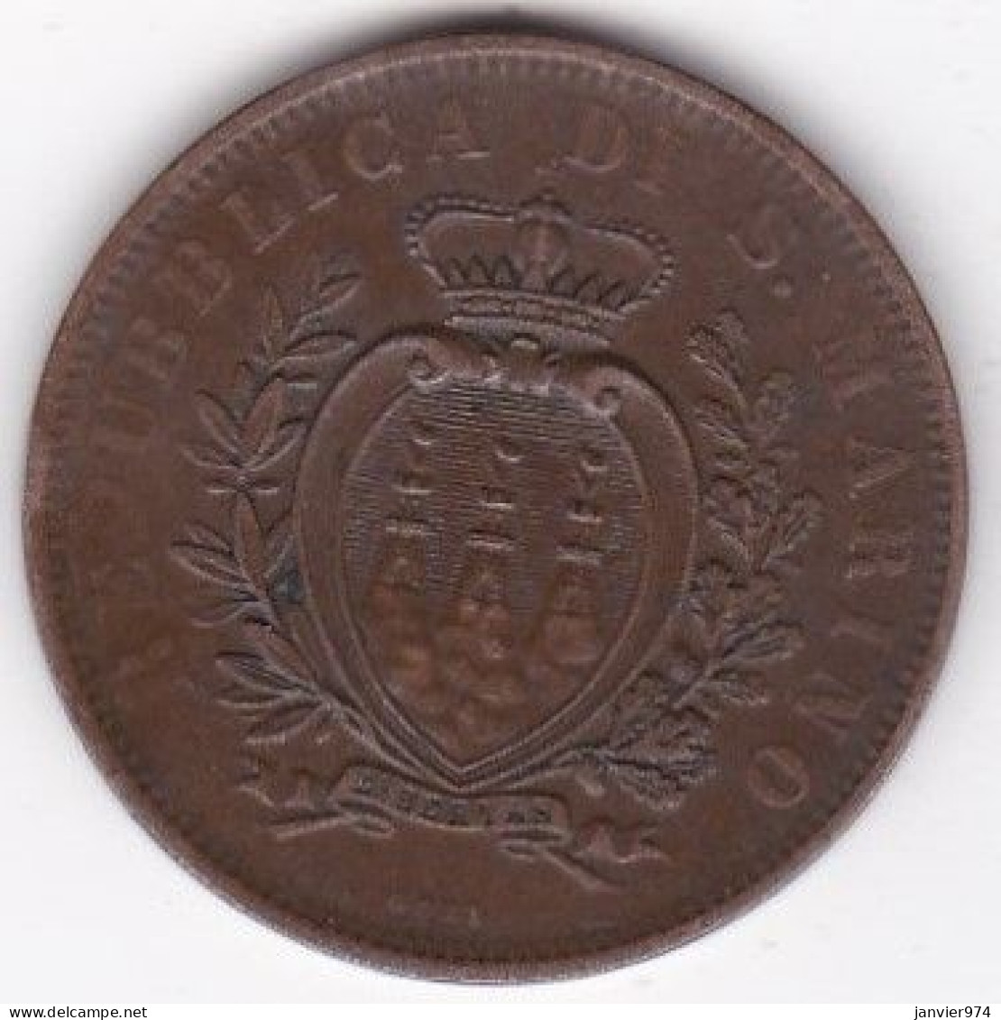 San Marino 10 Centesimi 1875 , En Bronze , KM# 13 - San Marino