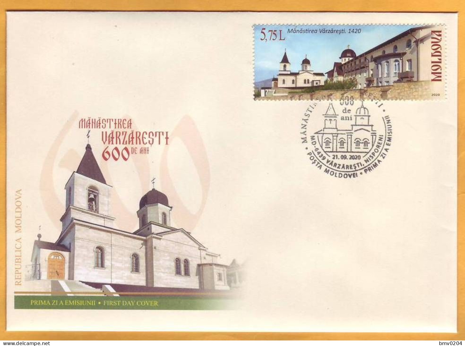 2020  Moldova Moldavie FDC 600 Monastery Of Varzareshty. 1420 Architecture. Bessarabia. Pushkin. - Kirchen U. Kathedralen