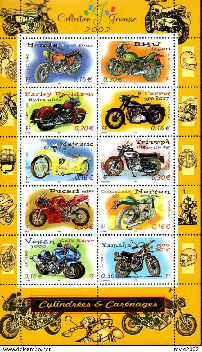 Frankreich 2002 - Mi.Nr. 3645 - 3654 Kleinbogen - Postfrisch MNH - Motorräder - Motorbikes