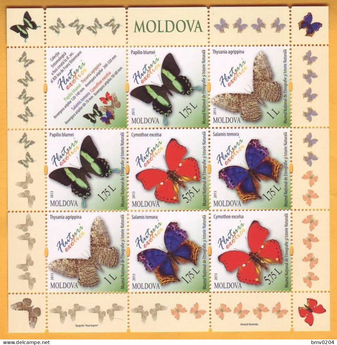 2013 Moldova Moldavie Moldau  Butterflies, Fauna, Insects, Sheet Mint - Butterflies