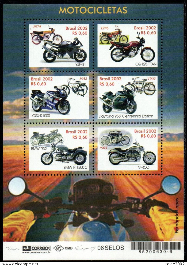 Brasilien 2002 - Mi.Nr. 3270 - 3275 Kleinbogen - Postfrisch MNH - Motorräder - Motorbikes